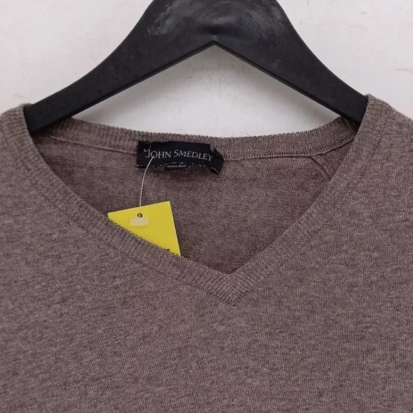 John Smedley Men's Jumper Brown 100% Merino Wool Other V-Neck